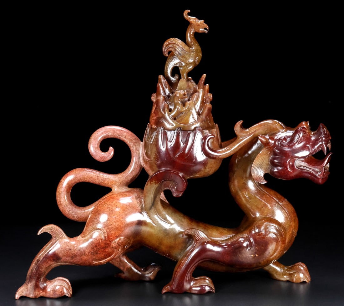 A Exquisite Hotan Jade Dragon Ornament: A Exquisite Hotan Jade Dragon Ornament,Han Dynasty, China,Size:13inx3.1inx12.2in,Weight:4100g 和田玉龙摆件,中国汉代