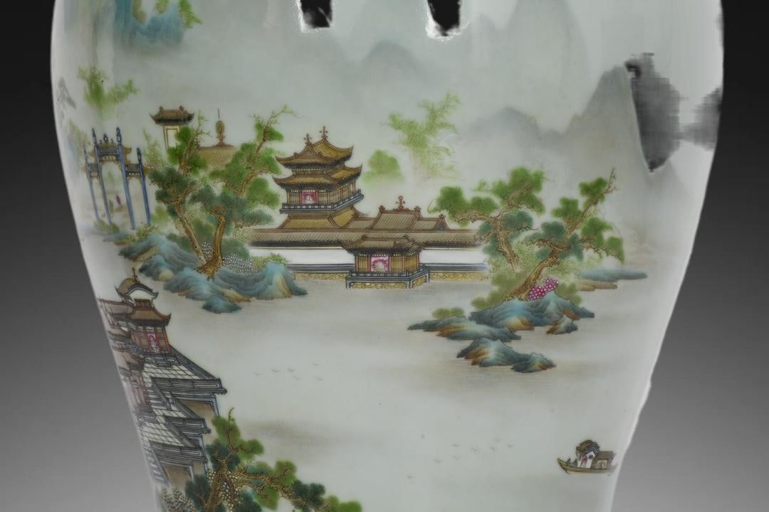 A Exquisite Enamel Landscape Pattern Vase - 5
