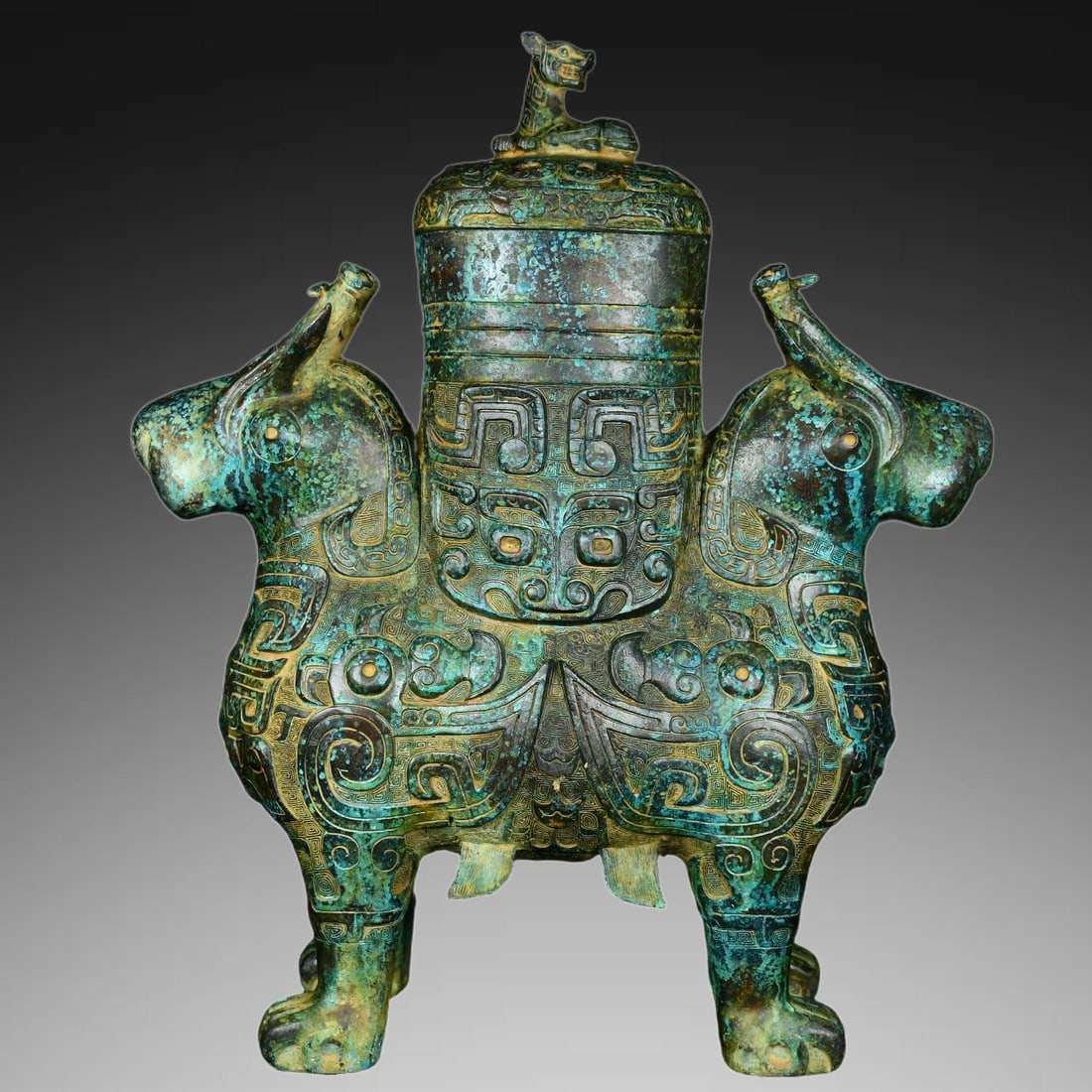 A Exquisite Bronze Rhinoceros Vase: A Exquisite Bronze Rhinoceros Vase,Ancient Time, China,Size:15inx12.6in ,Weight:7600g 青铜犀牛瓶,远古时期