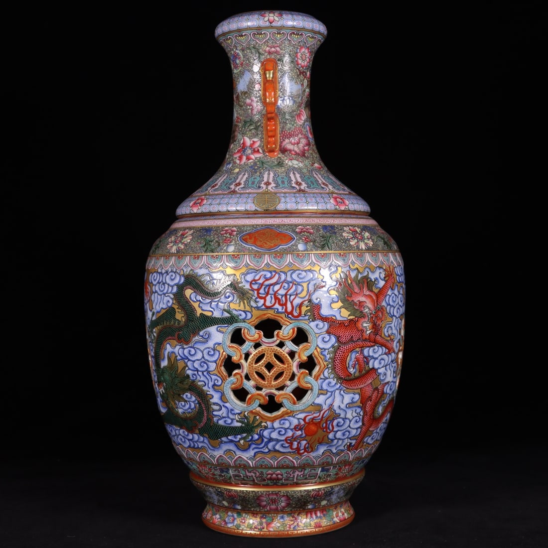 A Exquisite Enamel Dragon Pattern Double-Ears Vase - 5