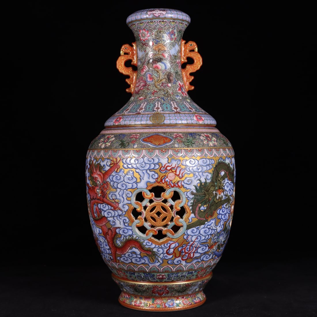 A Exquisite Enamel Dragon Pattern Double-Ears Vase - 6