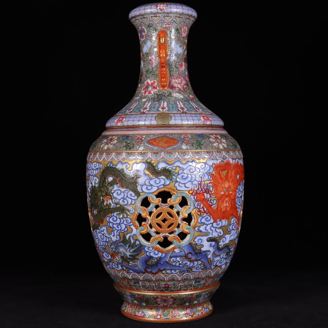 A Exquisite Enamel Dragon Pattern Double-Ears Vase - 7