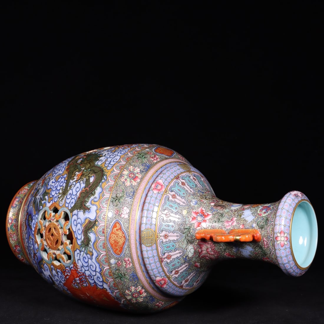 A Exquisite Enamel Dragon Pattern Double-Ears Vase - 8