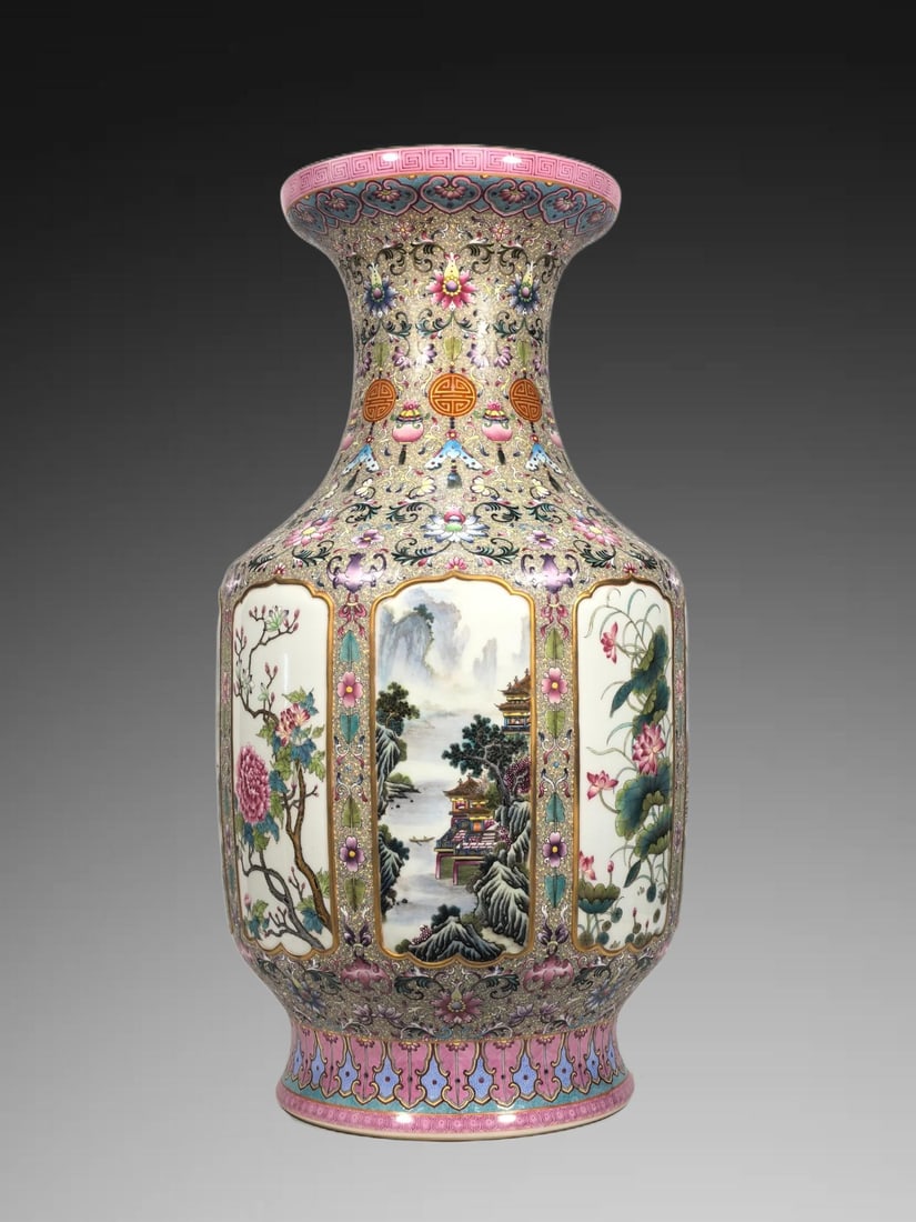 A Exquisite Enamel Landscape Flower and Bird Pattern Vase (1 of 8)
