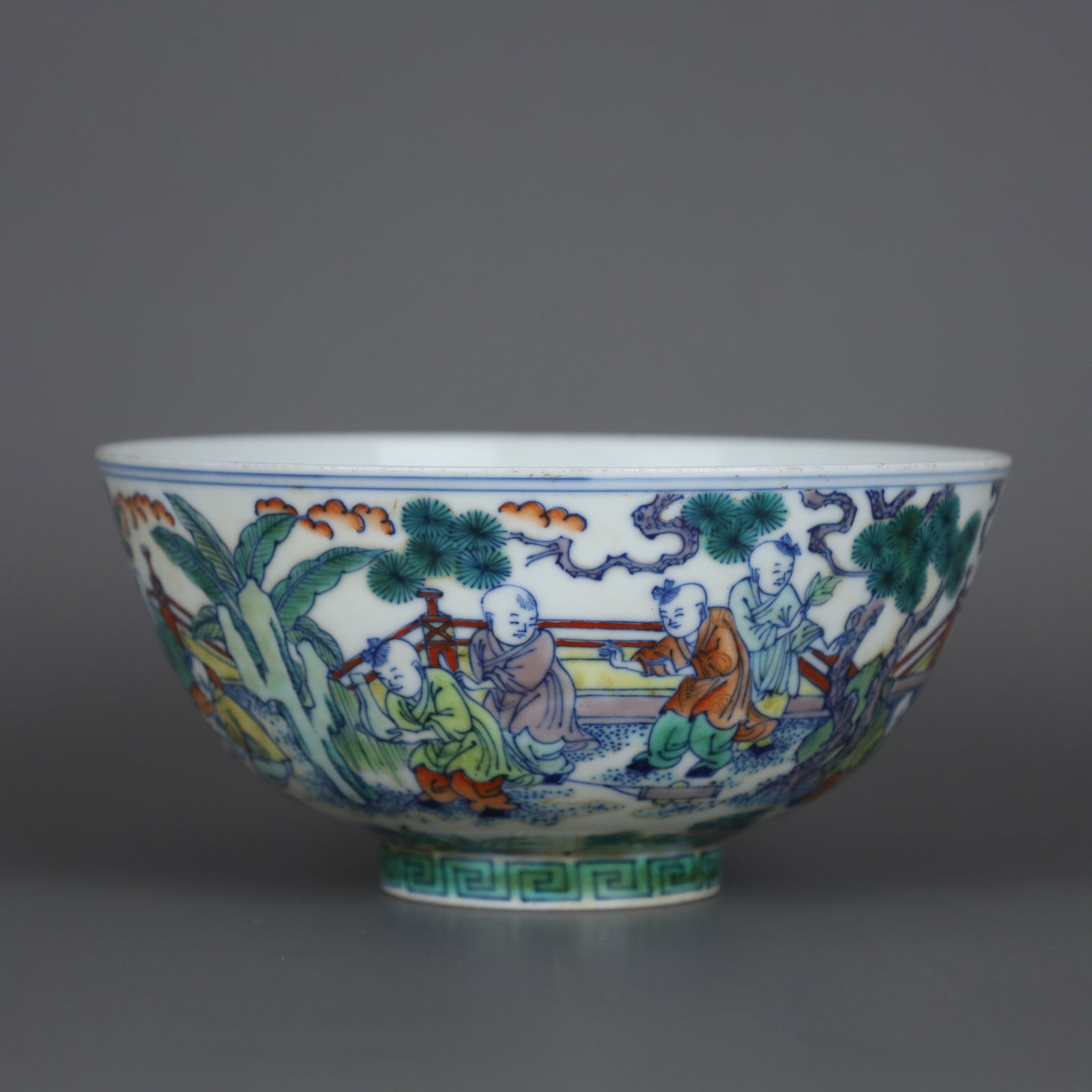 A Exquisite Doucai Figures Pattern Bowl: A Exquisite Doucai Figures Pattern Bowl,Qing Dynasty, China,Qianlong Six-character Mark,Size:2.7inx5.5in