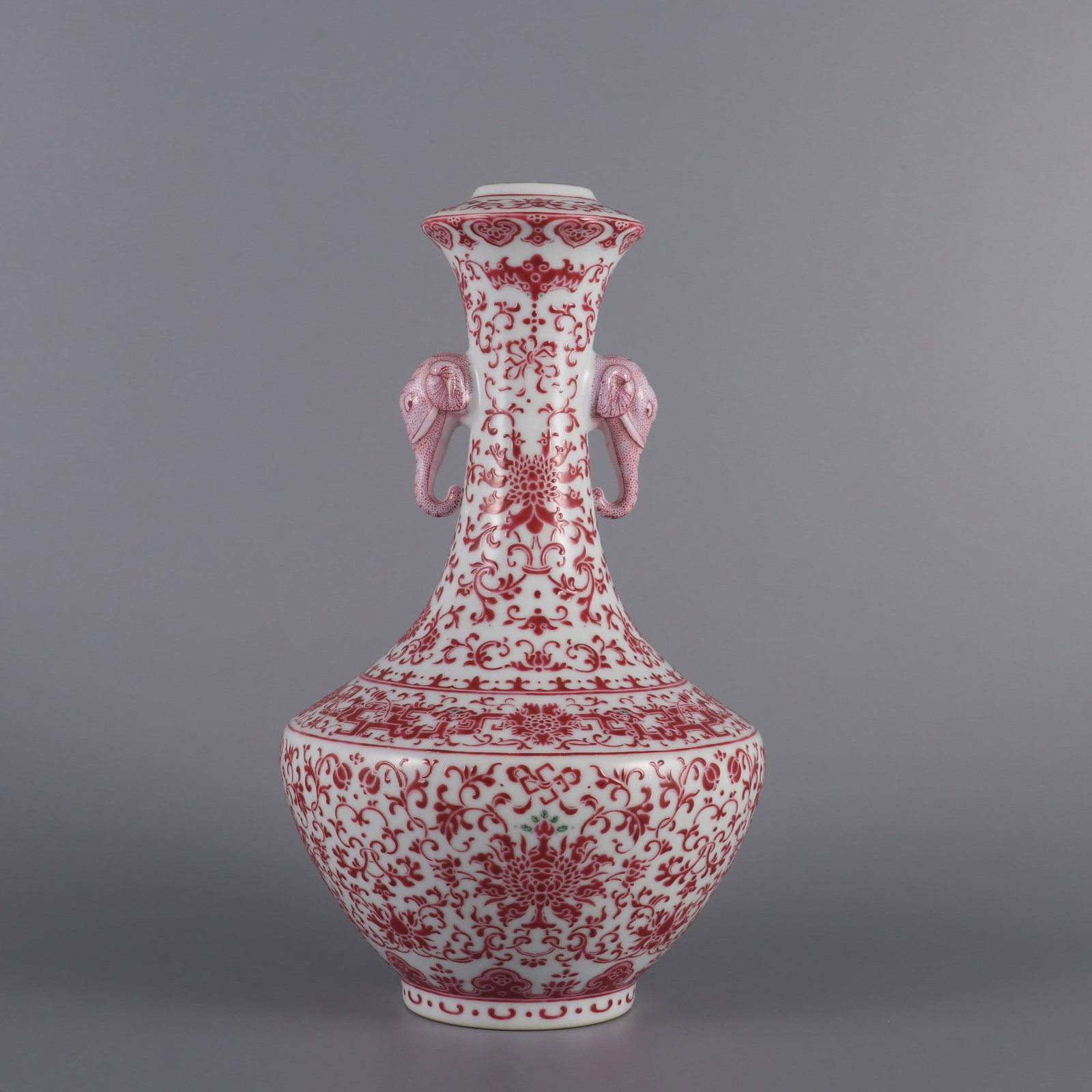 A Exquisite Ruby Red Lotus Pattern Elephant-Ears Vase (1 of 9)