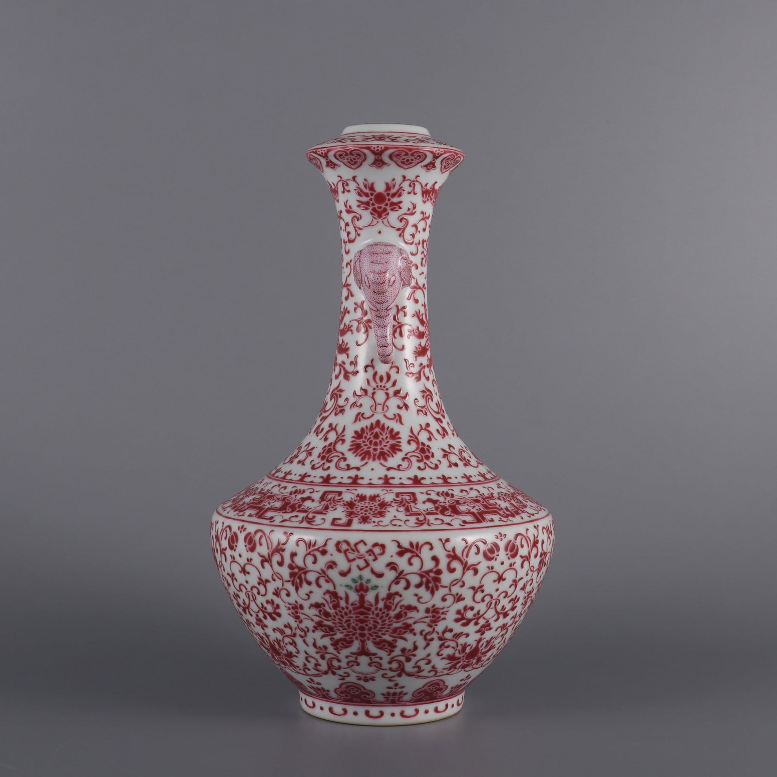 A Exquisite Ruby Red Lotus Pattern Elephant-Ears Vase - 2