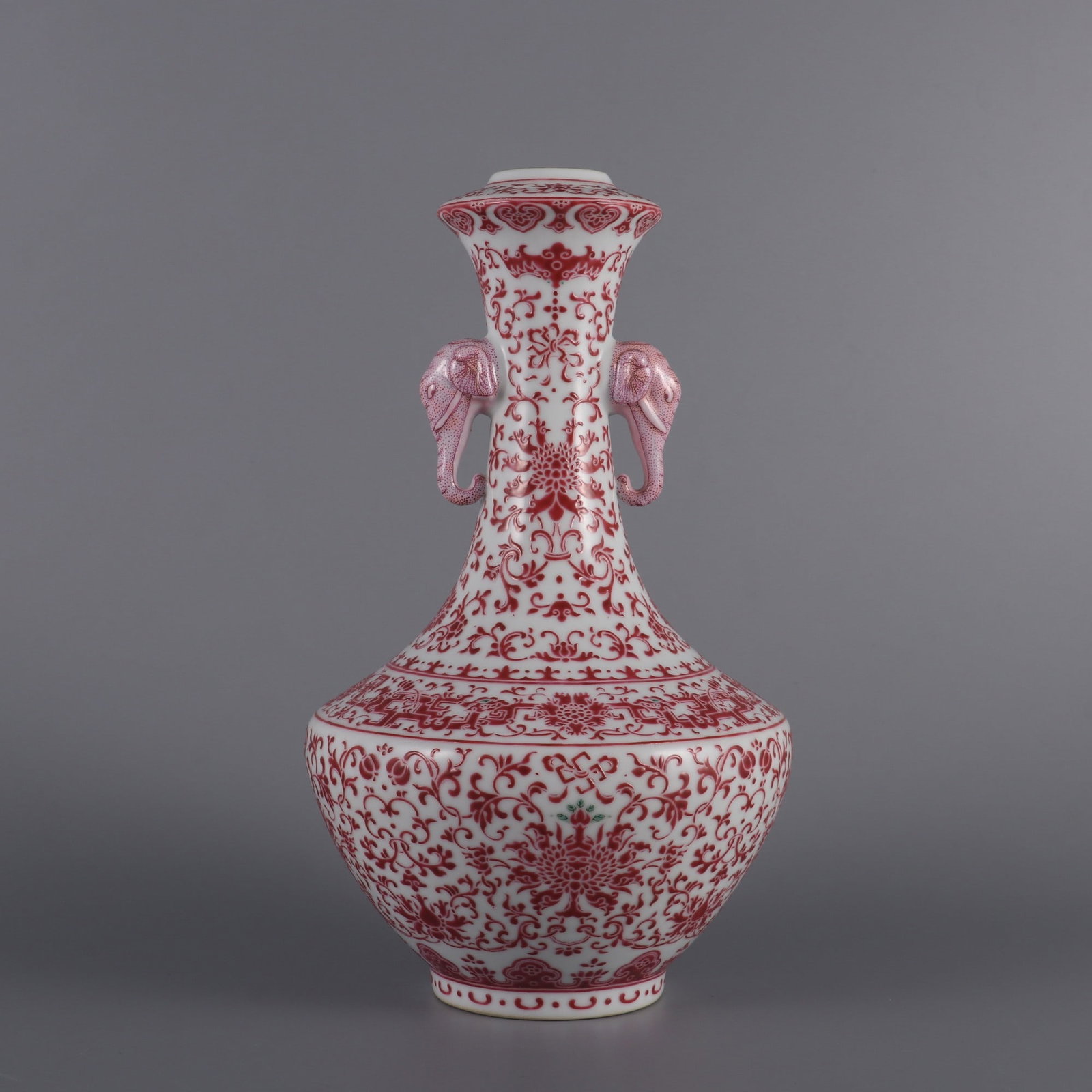 A Exquisite Ruby Red Lotus Pattern Elephant-Ears Vase - 3