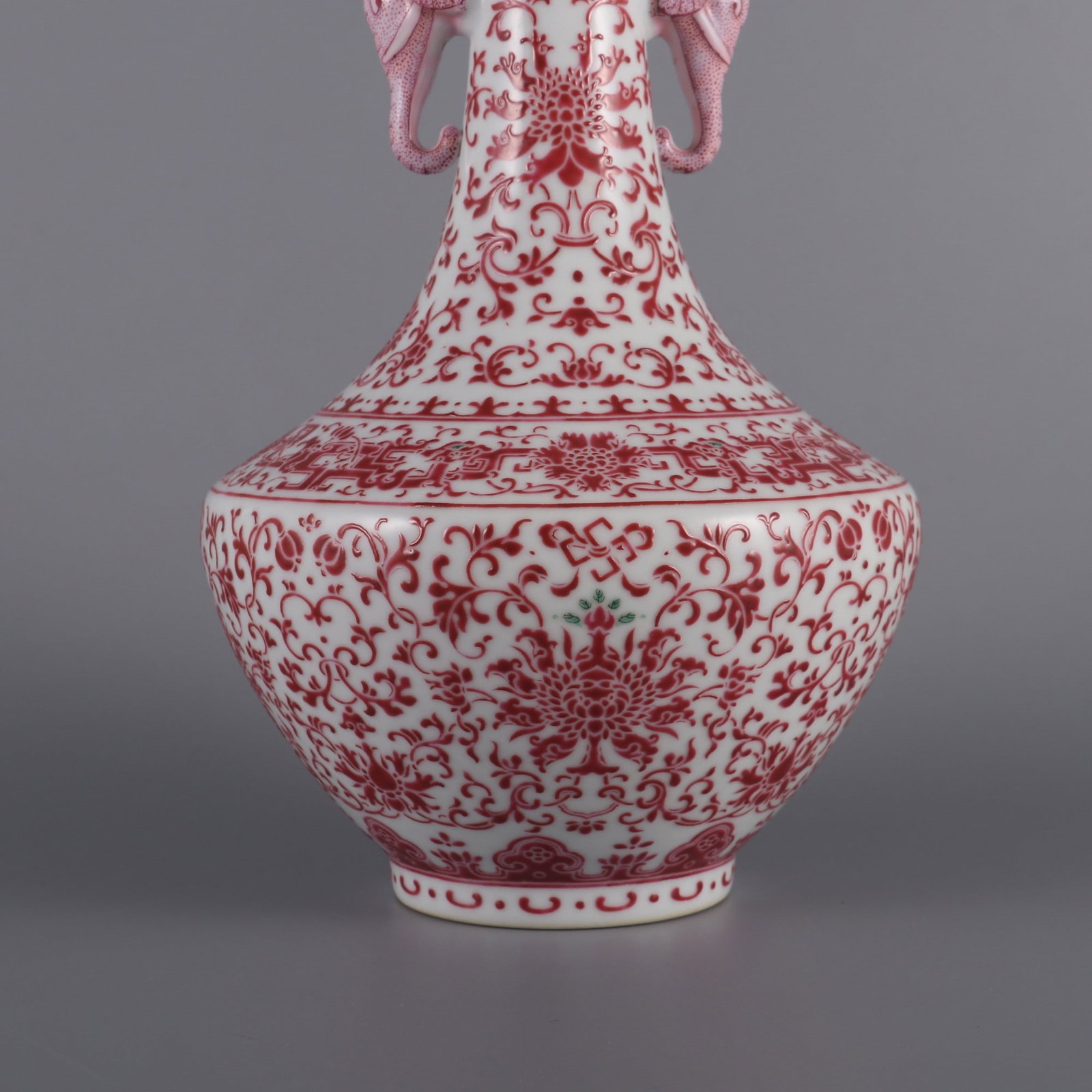 A Exquisite Ruby Red Lotus Pattern Elephant-Ears Vase - 5
