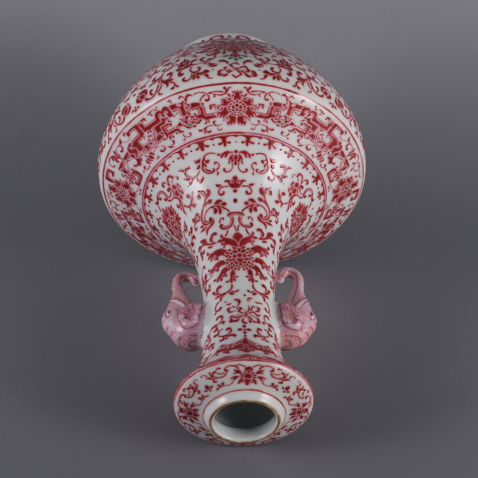 A Exquisite Ruby Red Lotus Pattern Elephant-Ears Vase - 8
