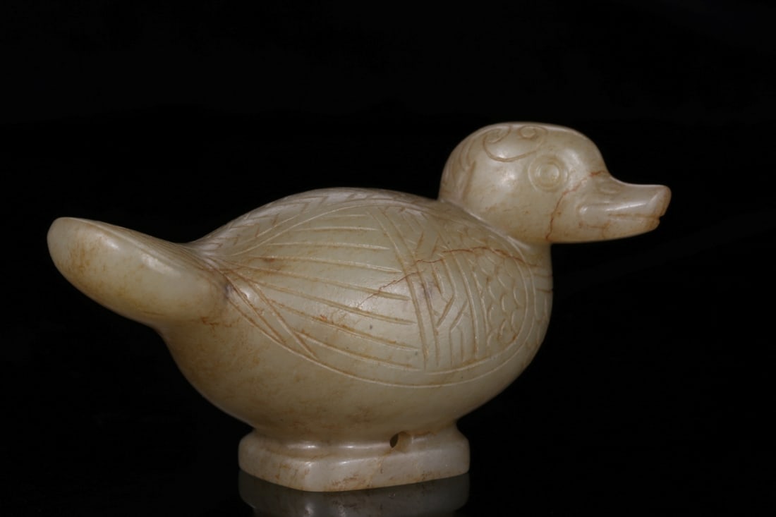 A Exquisite Hotan Jade Duck Scepter Head - 2