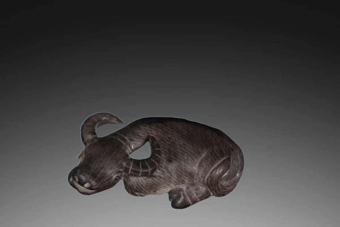A Exquisite Purple Sands Buffalo Tea Pet: A Exquisite Purple Sands Buffalo Tea Pet,Qing Dynasty, China,Size:3.9inx2inx2in 紫砂牛茶宠,中国清代