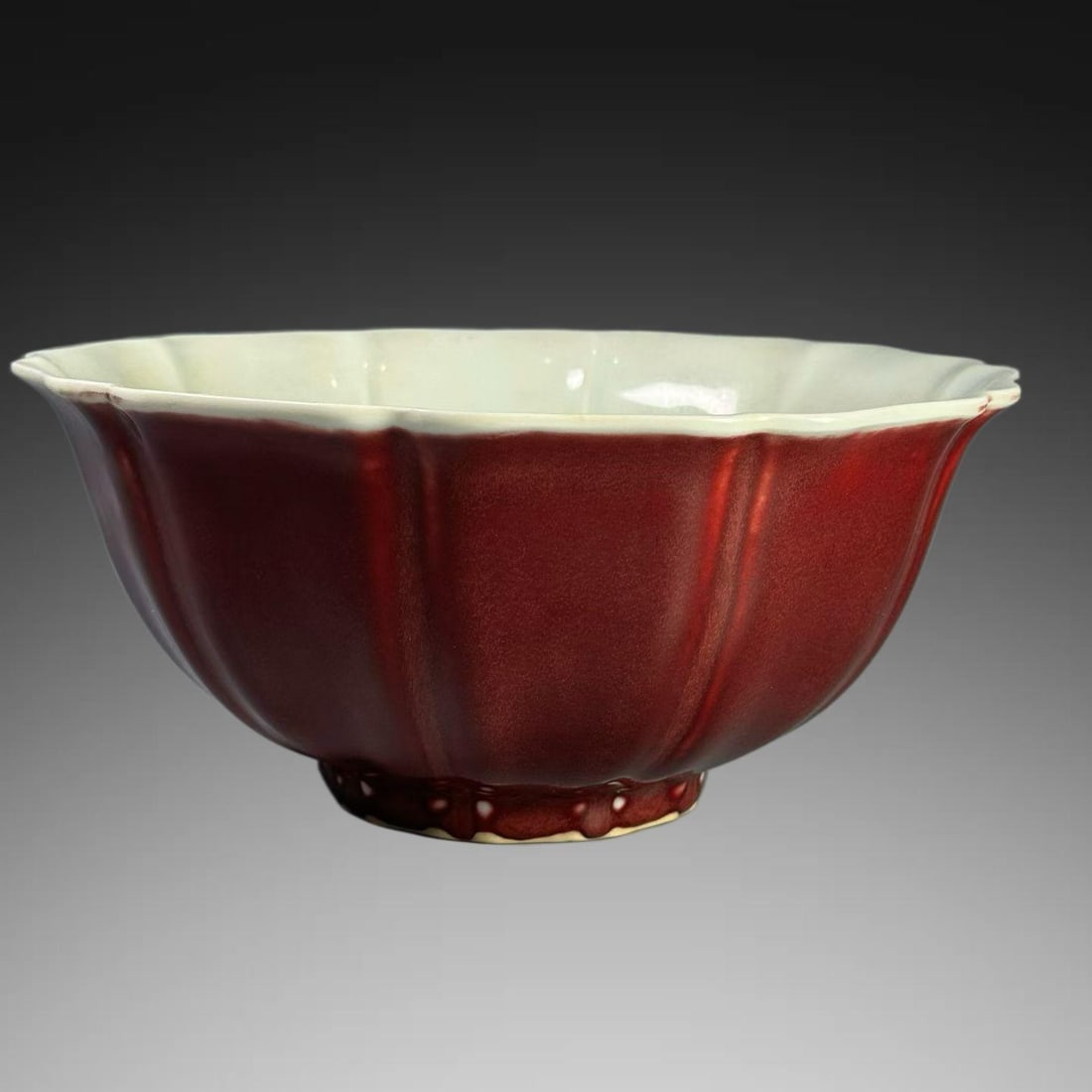 A Exquisite Ruby Red Glazed Melon Ribbed Bowl: A Exquisite Ruby Red Glazed Melon Ribbed Bowl,Ming Dynasty, China,Xuande Six-character Mark,Size:4.1inx8.9in