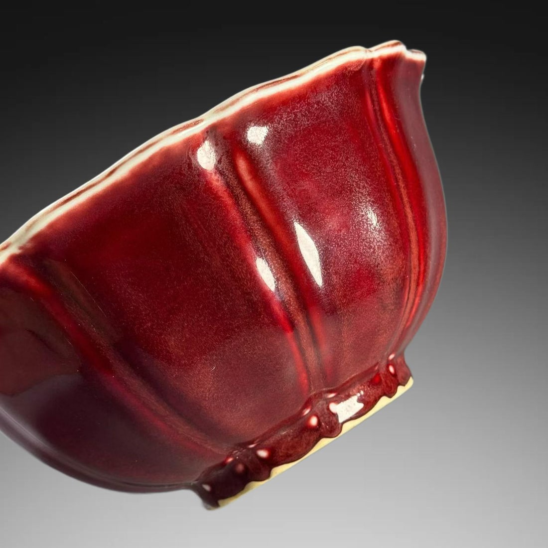 A Exquisite Ruby Red Glazed Melon Ribbed Bowl - 4