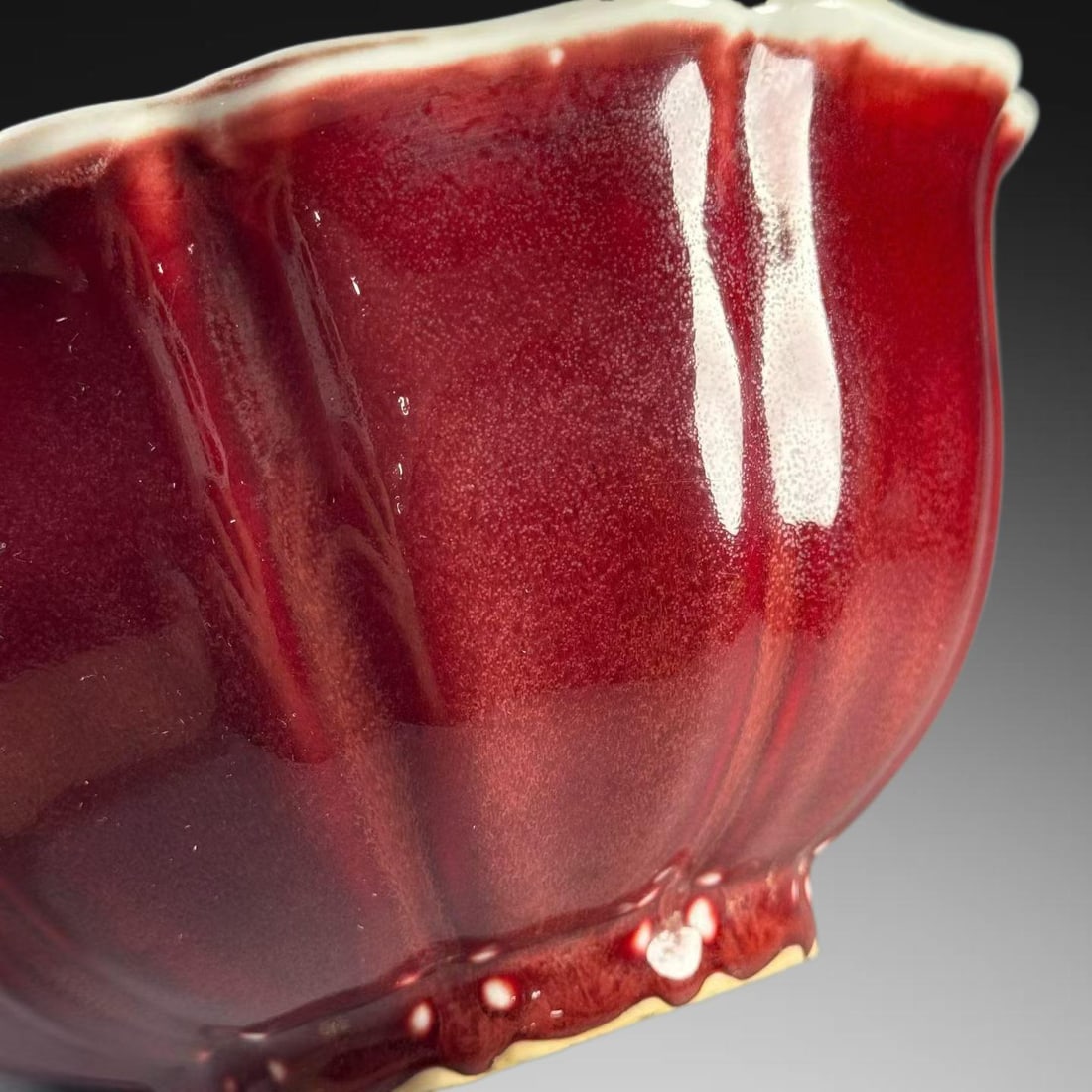 A Exquisite Ruby Red Glazed Melon Ribbed Bowl - 5
