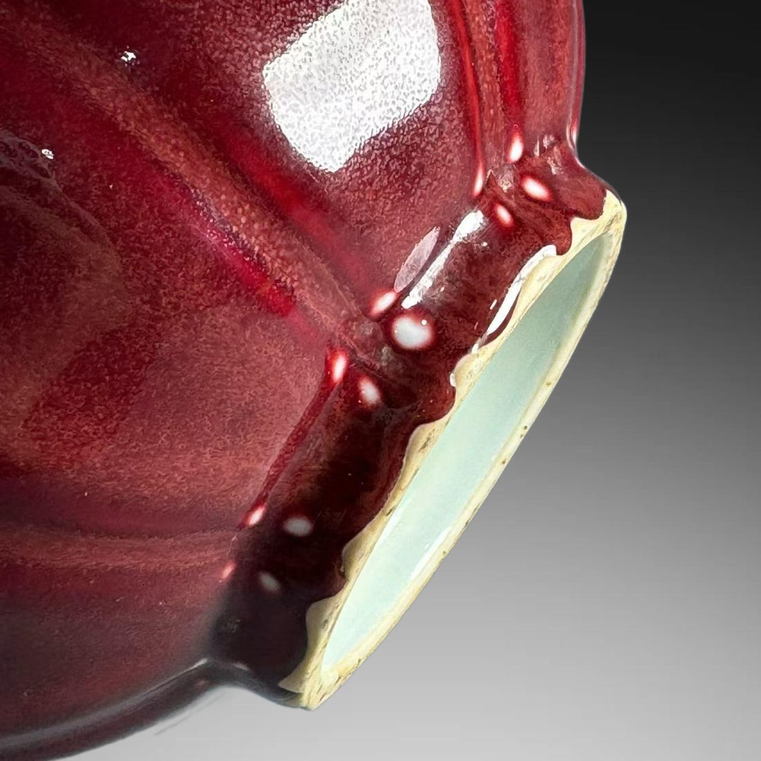 A Exquisite Ruby Red Glazed Melon Ribbed Bowl - 6