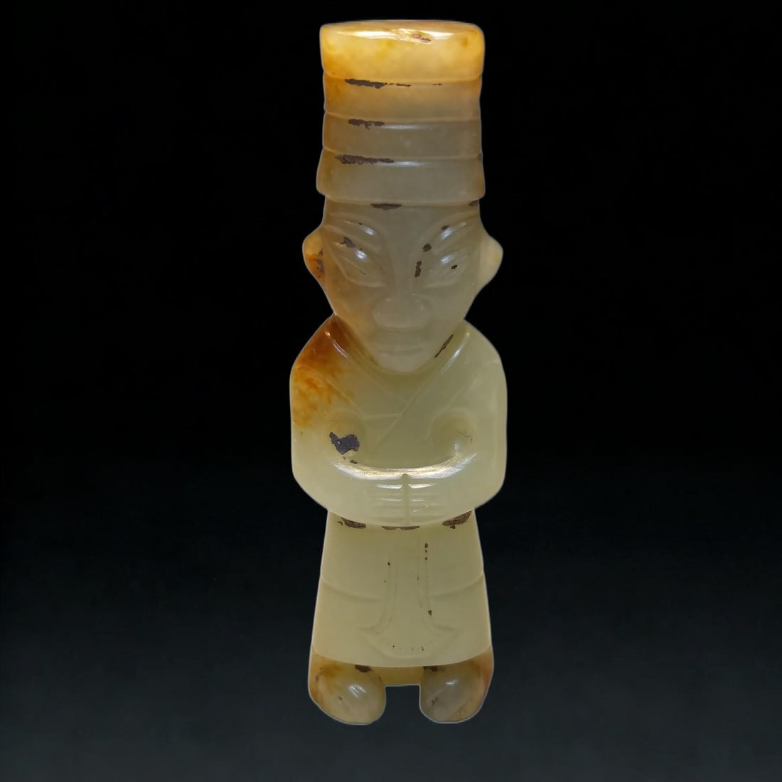 A Exquisite Gaogu Jade Human Figure Ornament: A Exquisite Gaogu Jade Human Figure Ornament,Ancient Time, China,Size:0.9inx3.1inx0.5in,Weight:34.9g 高古玉人摆件,远古时期