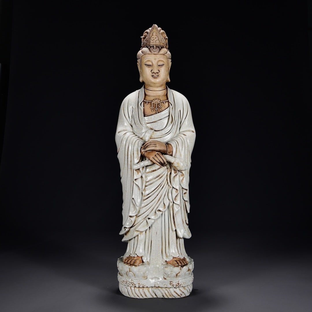 A Exquisite Cloisonne Inlaid Gems Phoenix Crown: An Exquisite Blanc-de-Chine White Glaze Statue of Avalokitesvara,Ming Dynasty, China,With Mark,Size:27.6inx8.3in