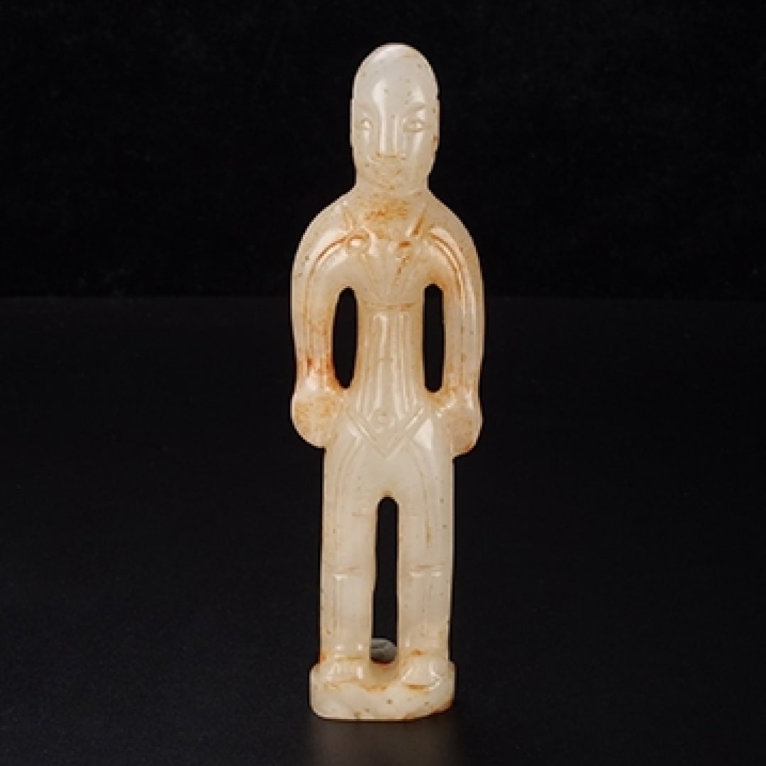 An Exquisite Hotan Jade Figures Handheld Carving: An Exquisite Hotan Jade Figures Handheld Carving,Qing Dynasty, China,Size:1.2inx0.4inx4.3in,Weight:47g 和田玉人手把件,中国清代