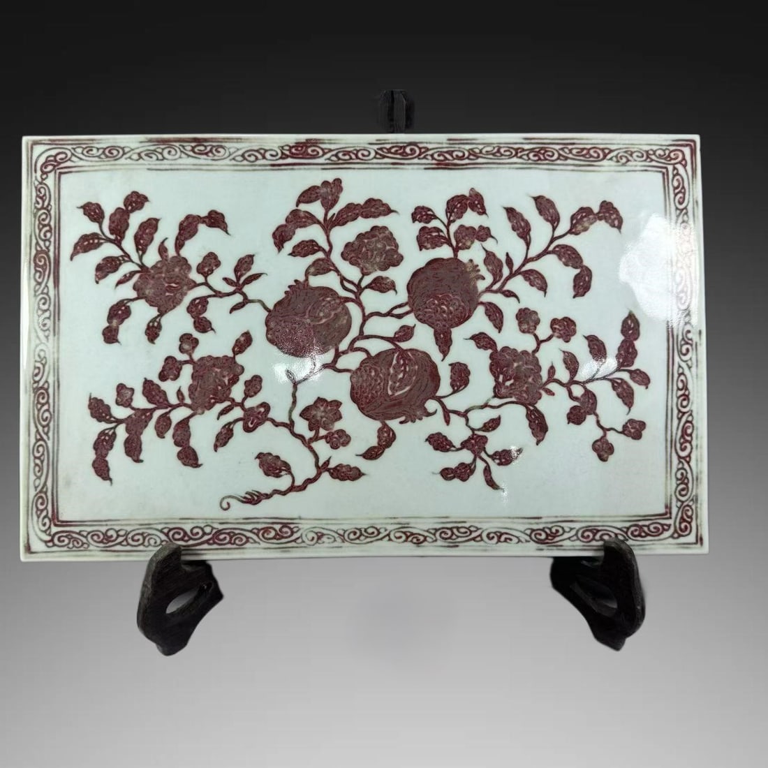 A Exquisite Famille-Rose Pomegranate Pattern Cup: An Exquisite UnderGlaze-Red Flower and Fruit Pattern Porcelain Plate,Ming Dynasty, China,Size:15.4inx9.6inx0.6in 釉里红瓜果纹瓷板,中国਴