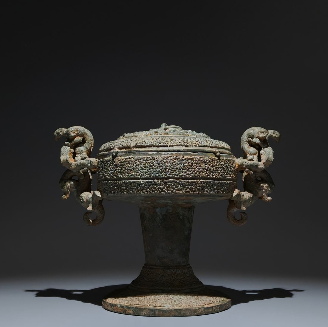 A Exquisite Hotan Jade Rat Handheld Carving: An Exquisite Bronze Beast-Ears Jar,Han Dynasty, China,Size:9.8inx13inx7.9in 青铜兽耳罐,中国汉代
