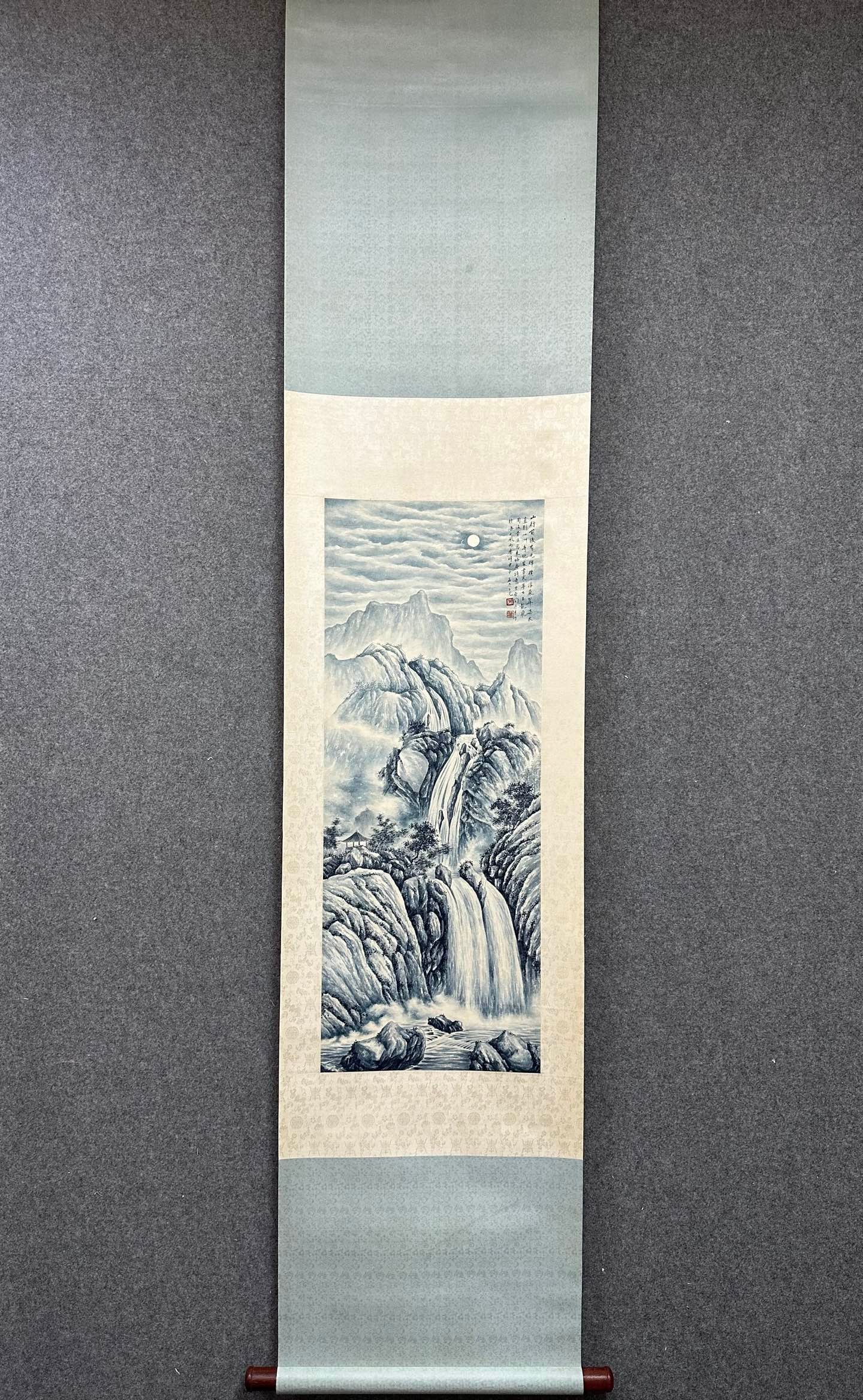 A Chinese Vertical Scroll Ink Painting of Landscape on Paper,Tao Lengyue: A Chinese Vertical Scroll Ink Painting of Landscape on Paper,Tao Lengyue, Size:(Without