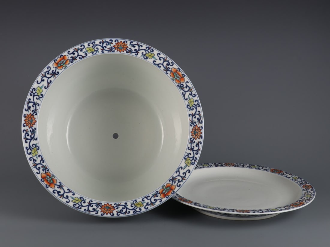 A Rare Doucai Lotus Pattern Basin - 7