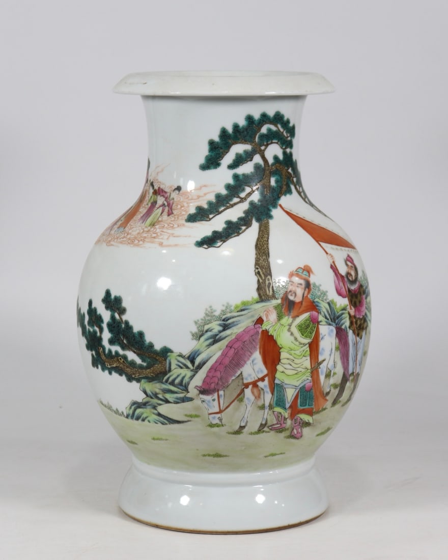 A Rare Famille-Rose Character and Story Pattern Vase: A Rare Famille-Rose Character and Story Pattern Vase,Qing Dynasty,China,Qianlong Six-character Mark, Size:14.8inx6.3in粉彩人物故事纹瓶,中国&