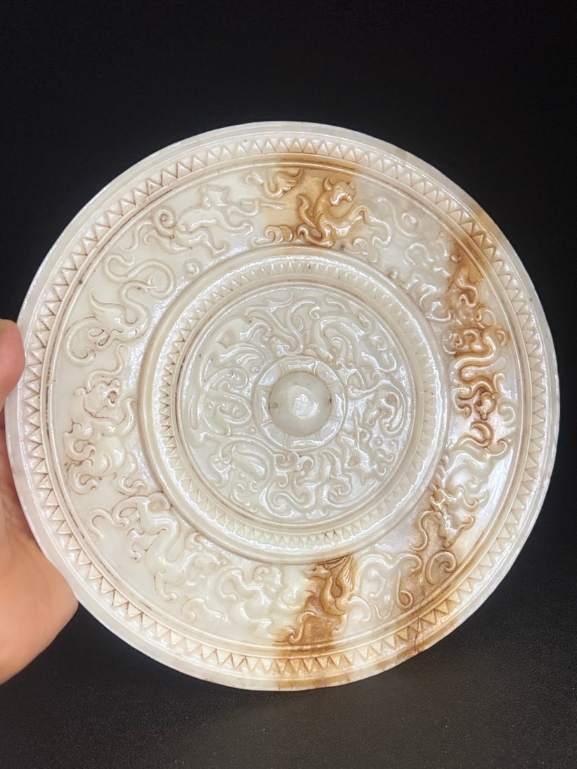 An Exquisite White Jade Auspicious Beast Pattern Mirror - 3