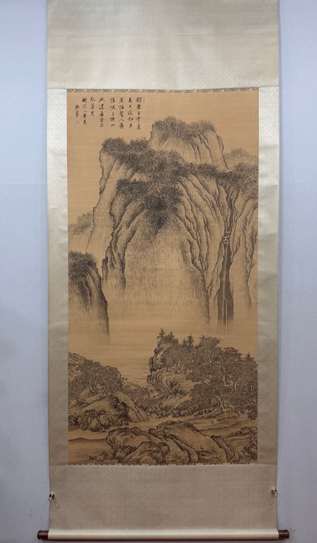 A Chinese Vertical Scroll Ink Painting of Landscape and Figure on Silk,Zhang Daqian (1 of 10)