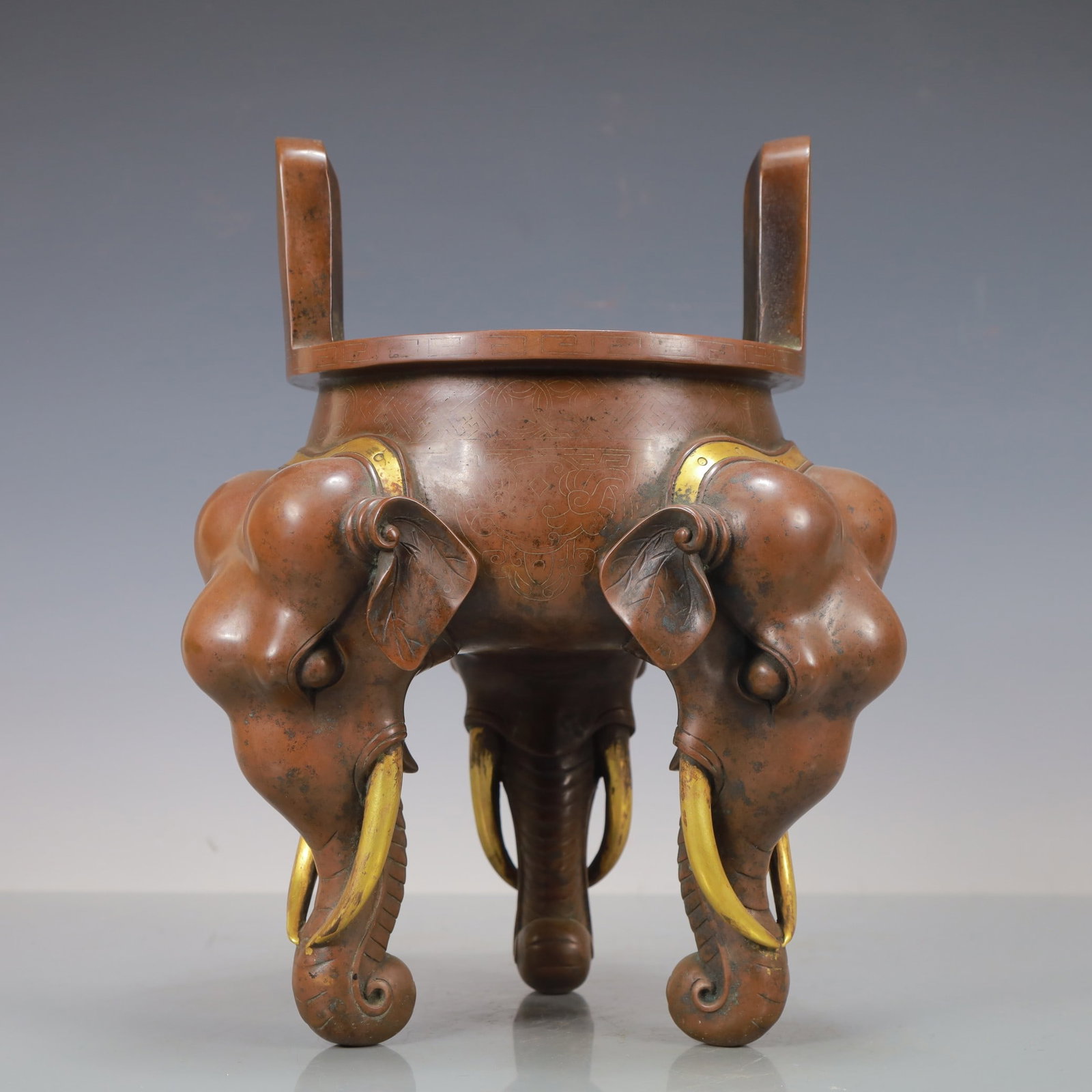 An Exquisite Copper Double-Ears Tripod Censer: An Exquisite Copper Double-Ears Tripod Censer,Qing Dynasty,China,With