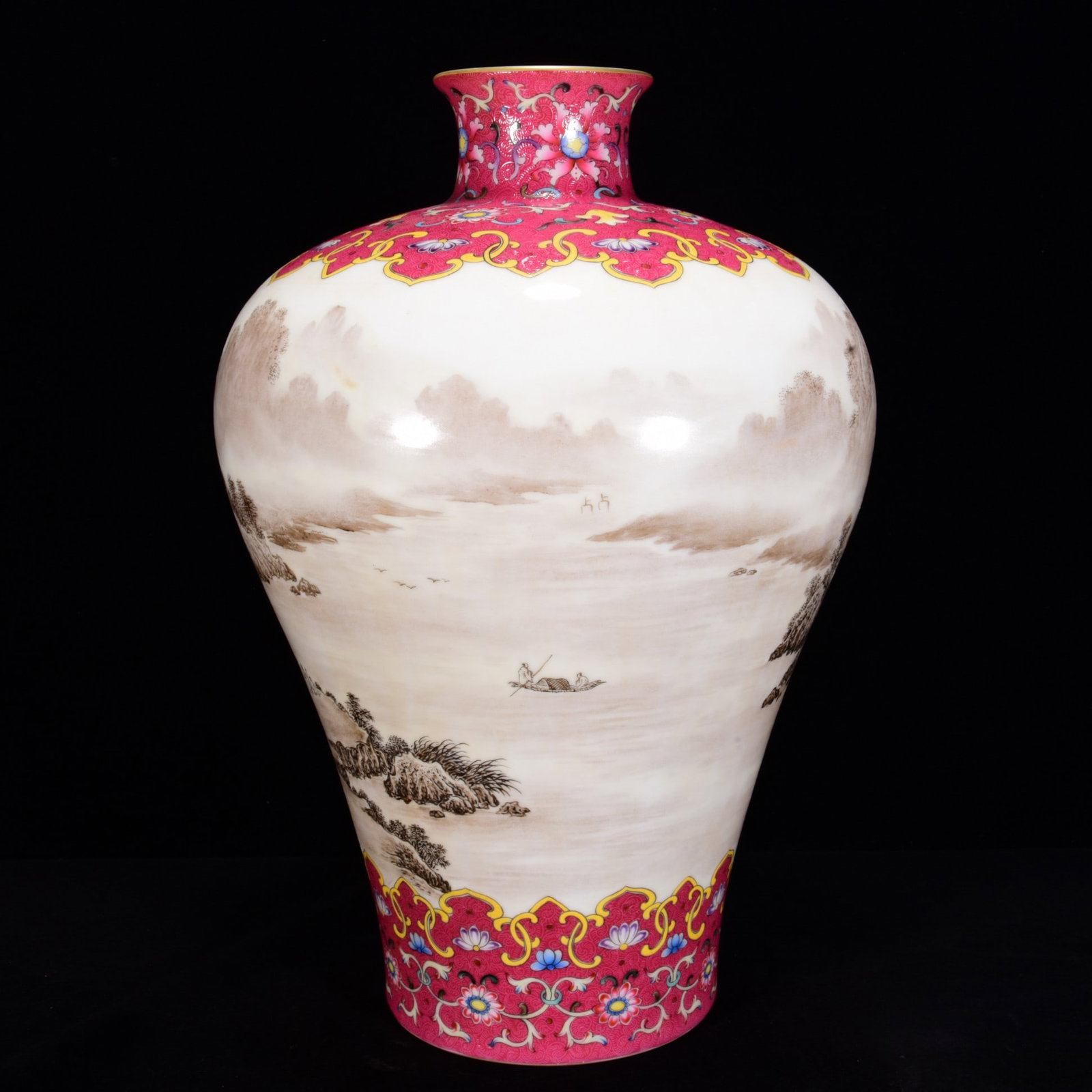 An Exquisite Ruby Red-Glazed Ink Color Landscape Pattern Vase - 2