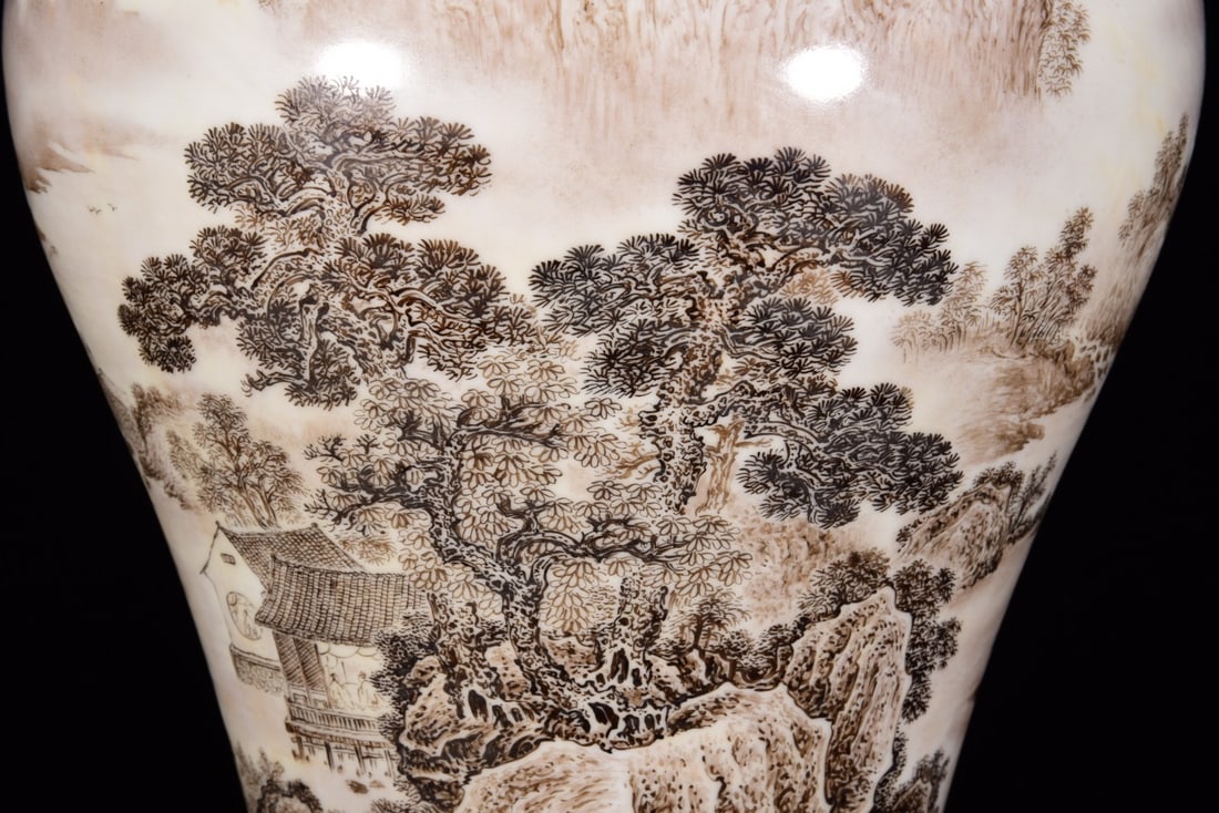 An Exquisite Ruby Red-Glazed Ink Color Landscape Pattern Vase - 6