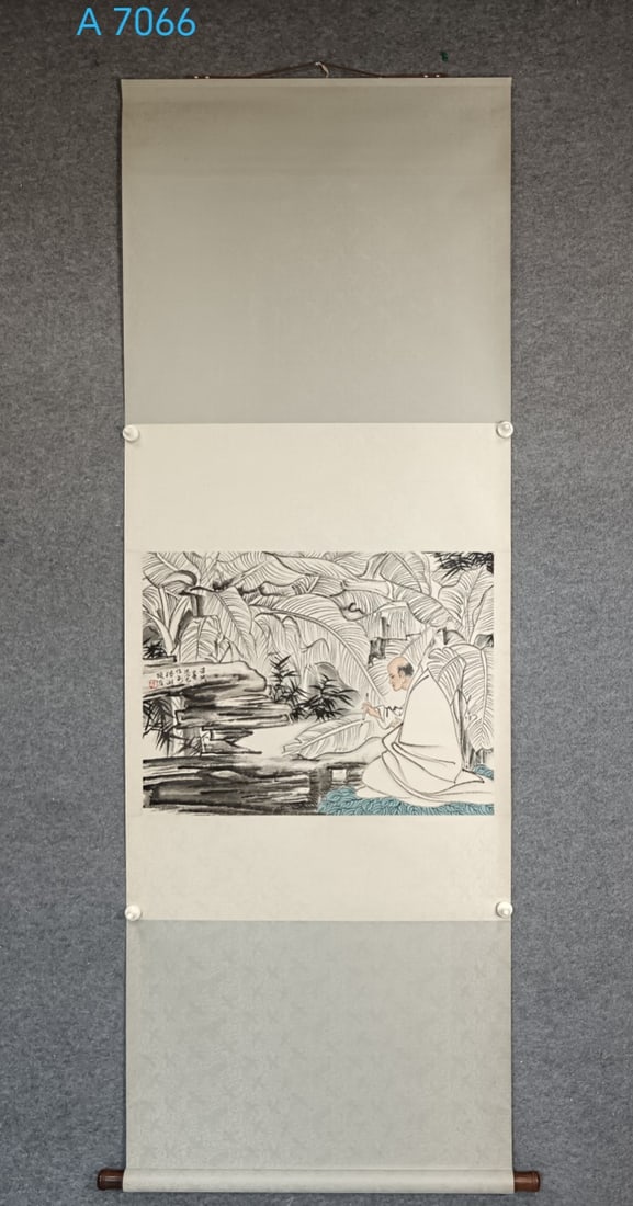 A Chinese Vertical Scroll Ink Painting of Character and Story on Paper: A Chinese Vertical Scroll Ink Painting of Character and Story on Paper,Liu danzhai,Size:(Without