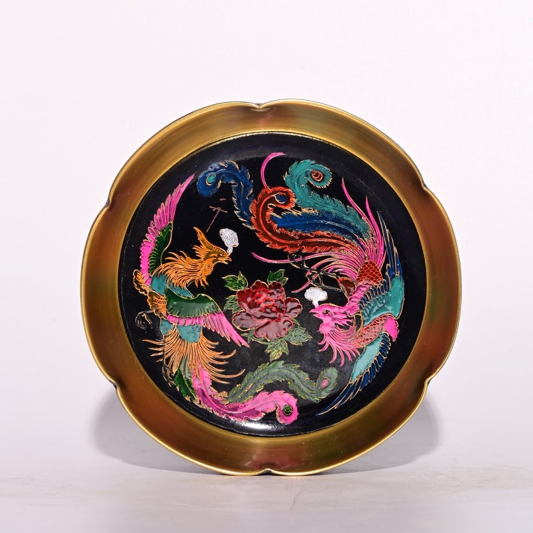 An Exquisite Ru yao Jiacai Gilded Flower Pattern Phoenix Pattern Brush Washer,: An Exquisite Ru yao Jiacai Gilded Flower Pattern Phoenix Pattern Brush Washer,Song Dynasty, China,With Mark,Size:1.5inx5.7in 汝窑加彩鎏金花卉纹
