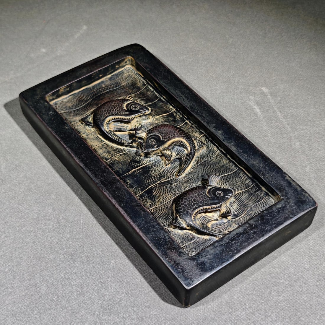 An Exquisite Lotus Leaf Pattern Fish Pattern Inkstone - 8