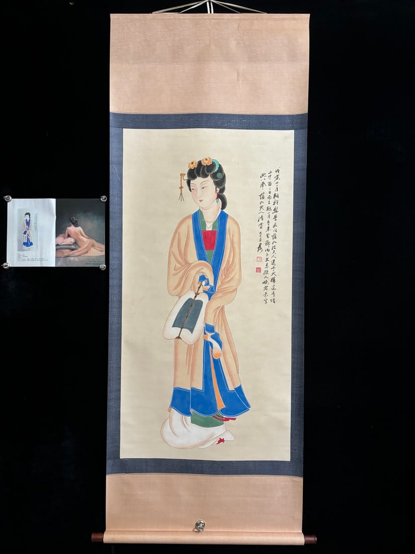 A Chinese Vertical Scroll Ink Painting of Character and Story on Paper: A Chinese Vertical Scroll Ink Painting of Character and Story on Paper,Zhang daqian,Size:(entirety)80.7inx31.5in,(Without