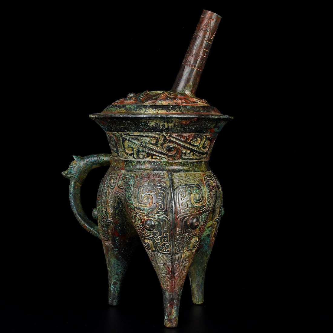 An Exquisite Bronze Beast-Face Pattern Ewer - 3