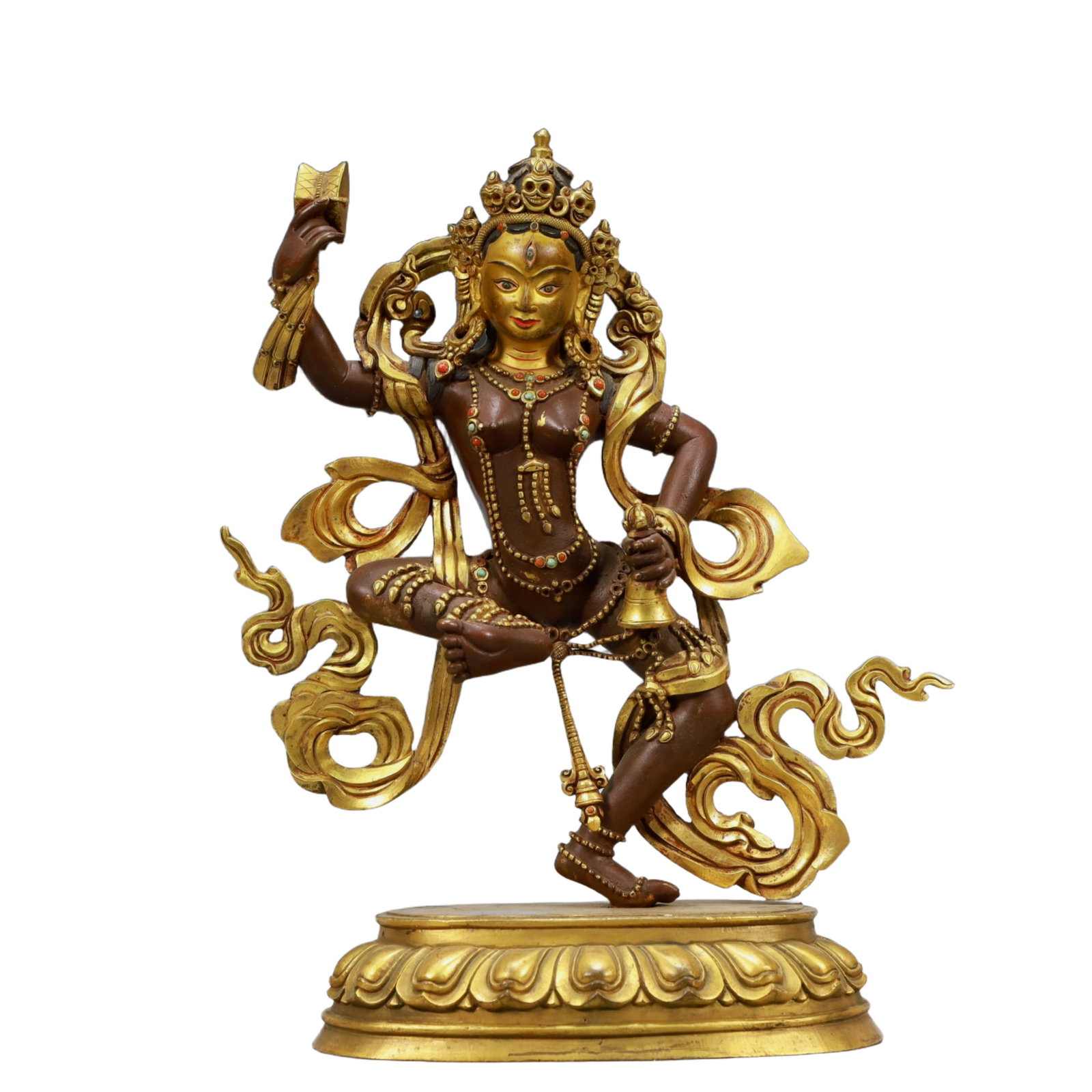 A Solemn Gilt Bronze Statue of Vajrasattva,Inlaid Gems: A Solemn Gilt Bronze Statue of Vajrasattva,Inlaid Gems,Ming Dynasty,