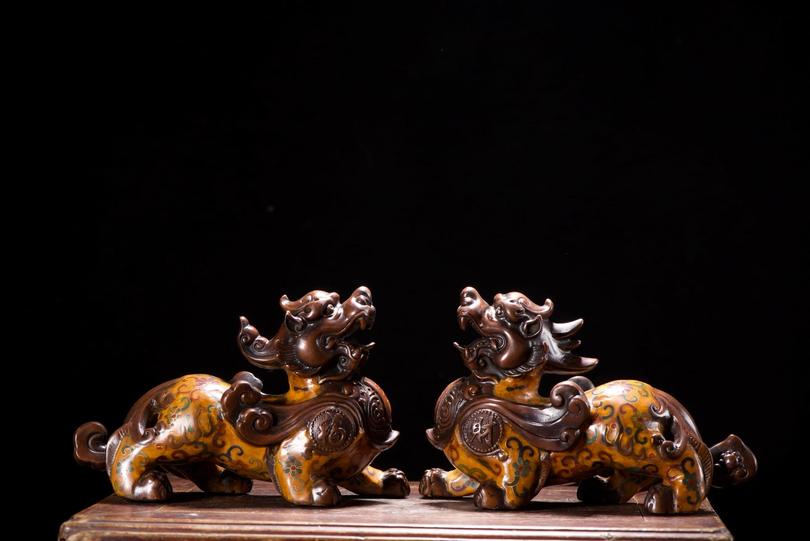 A Pair of Exquisite Cloisonne Flower Pattern Wealth-Attracting Creature Ornaments: A Pair of Exquisite Cloisonne Flower Pattern Wealth-Attracting Creature Ornaments,Ming Dynasty,China,with Xuande Four-character