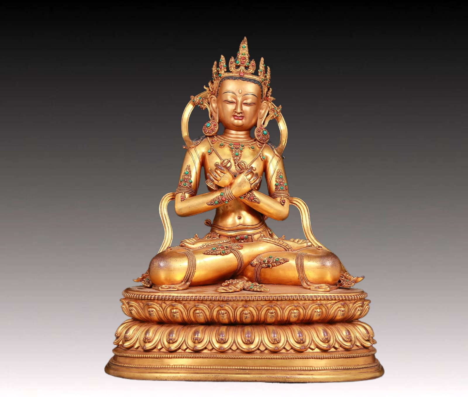 A solemn gilt bronze statue of Vajrasattva inlaid gems (1 of 14)
