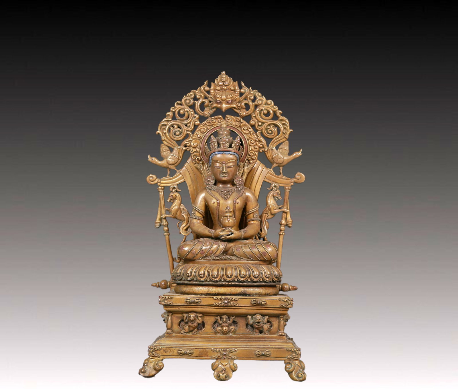 A solemn alloy bronze inlaid silver statue of Amitayus Buddha (1 of 13)