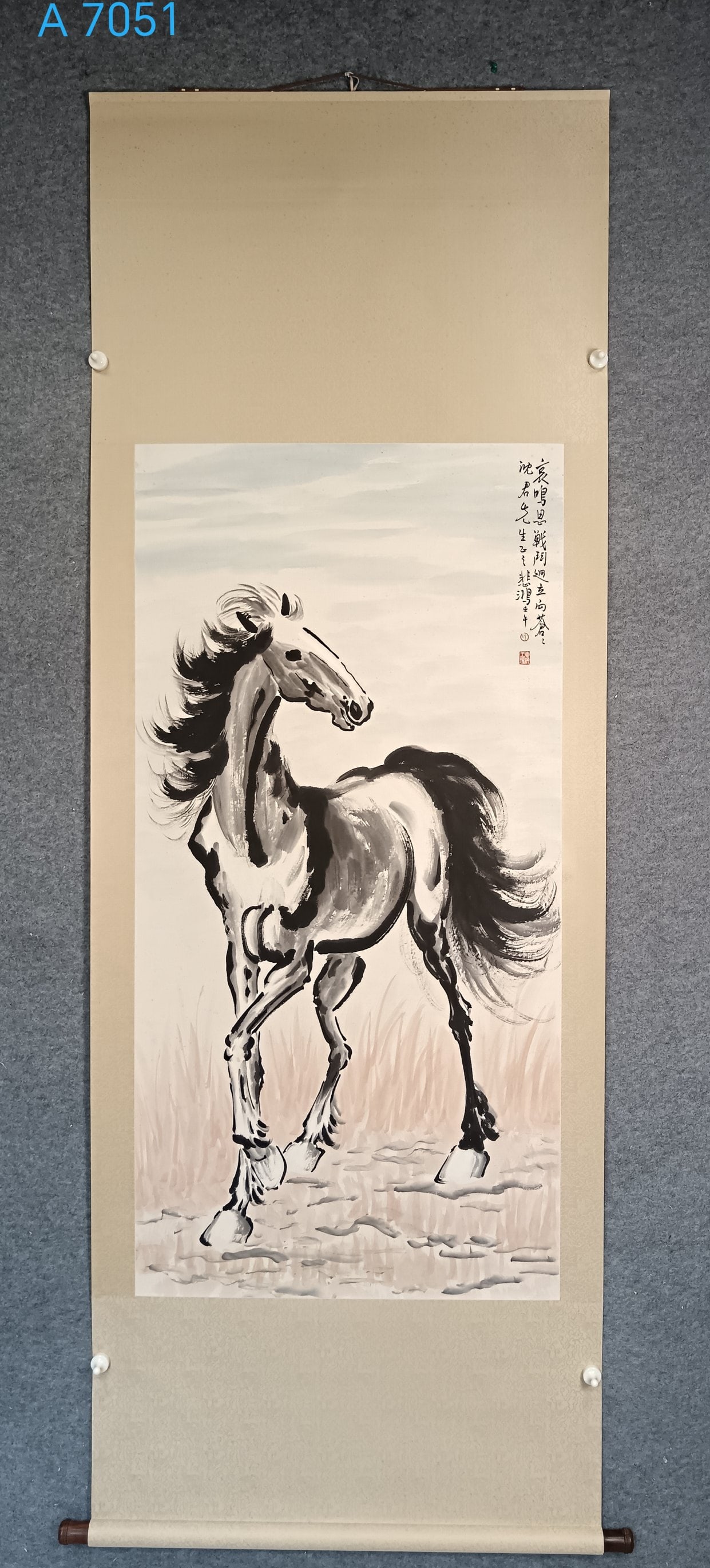 A Chinese Vertical Scroll Ink Painting of Horse on Paper: A Chinese Vertical Scroll Ink Painting of Horse on Paper,Xu beihong,Size:(Without