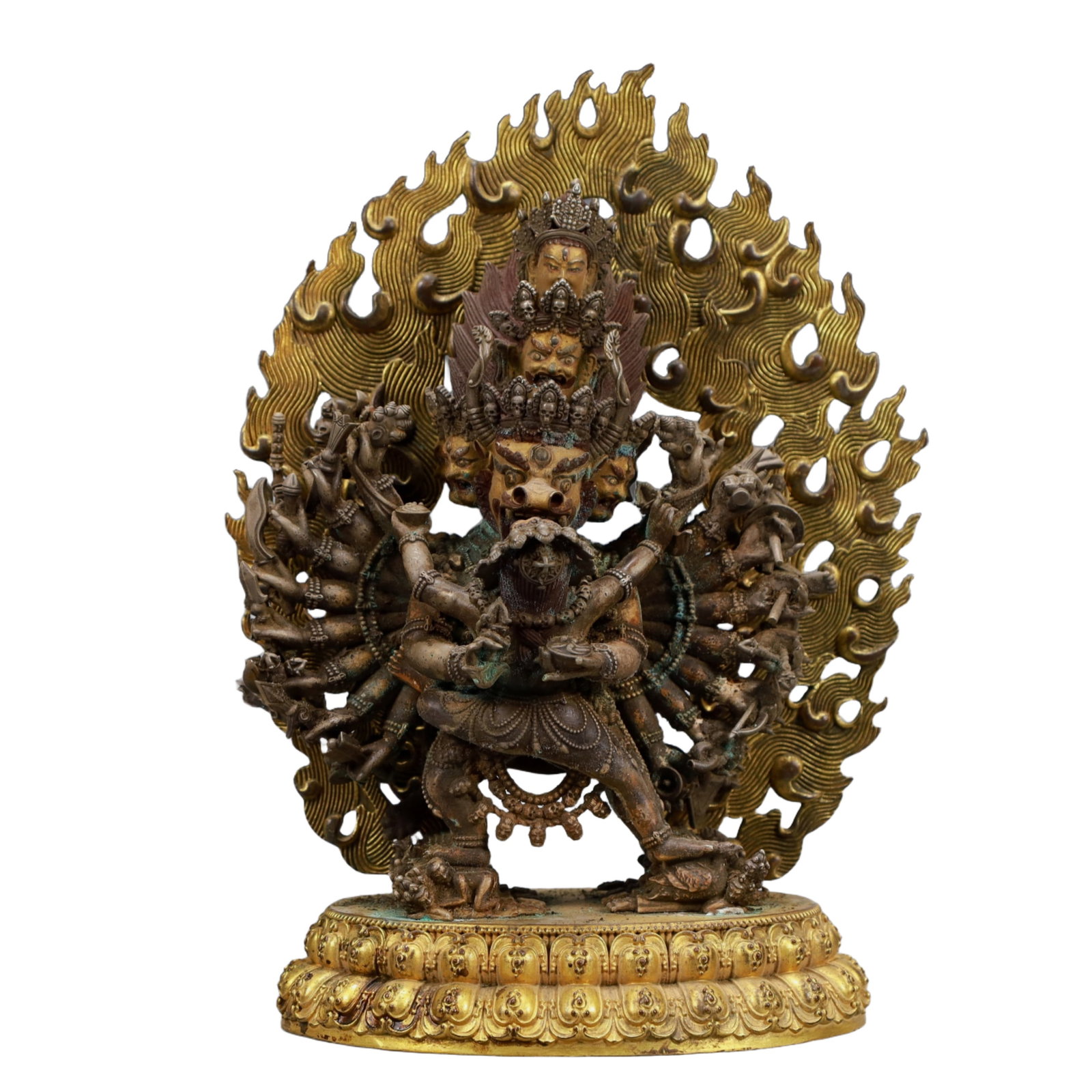 A Solemn Gilt Bronze Statue of Yamantaka: A Solemn Gilt Bronze Statue of Yamantaka,Ming Dynasty, China,Yongle Six-character