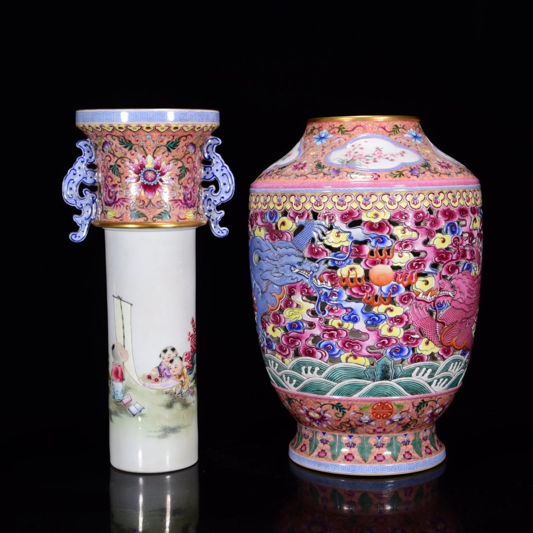 An Exquisite Enamel Painted Gold Dragon Pattern Vase - 3