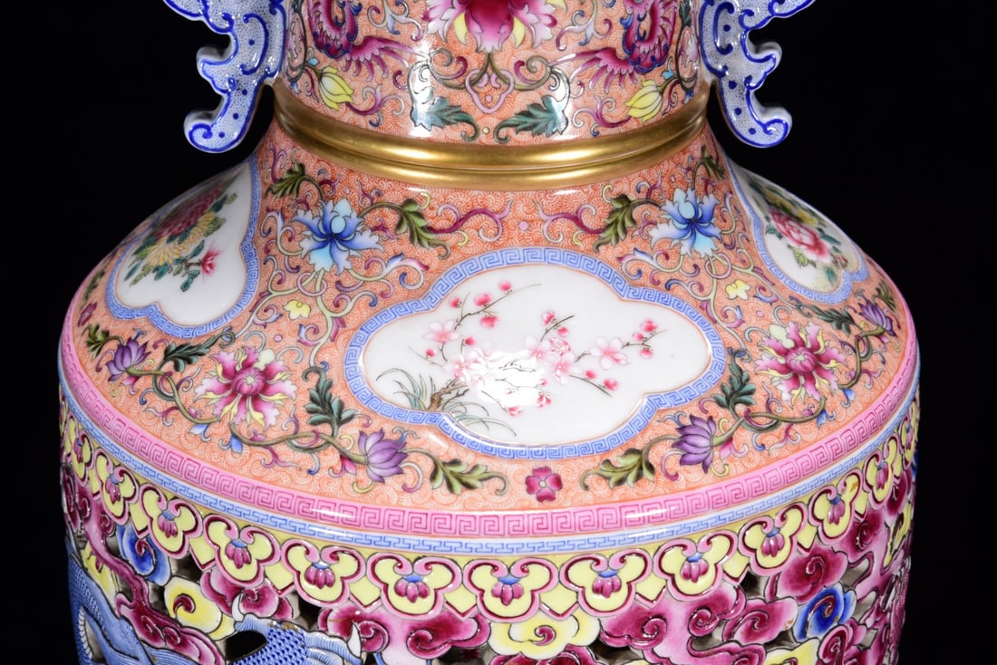 An Exquisite Enamel Painted Gold Dragon Pattern Vase - 5