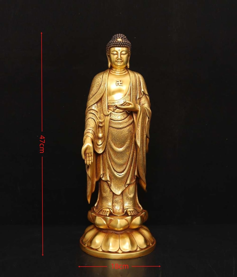 An Exquisite Gilt Bronze Buddha Statue: An Exquisite Gilt Bronze Buddha Statue,Ming Dynasty,China,with Yongle Six-character Mark,Size:18.5inx7.1in,Weight:7000g,铜鎏金佛像,中国明代,४