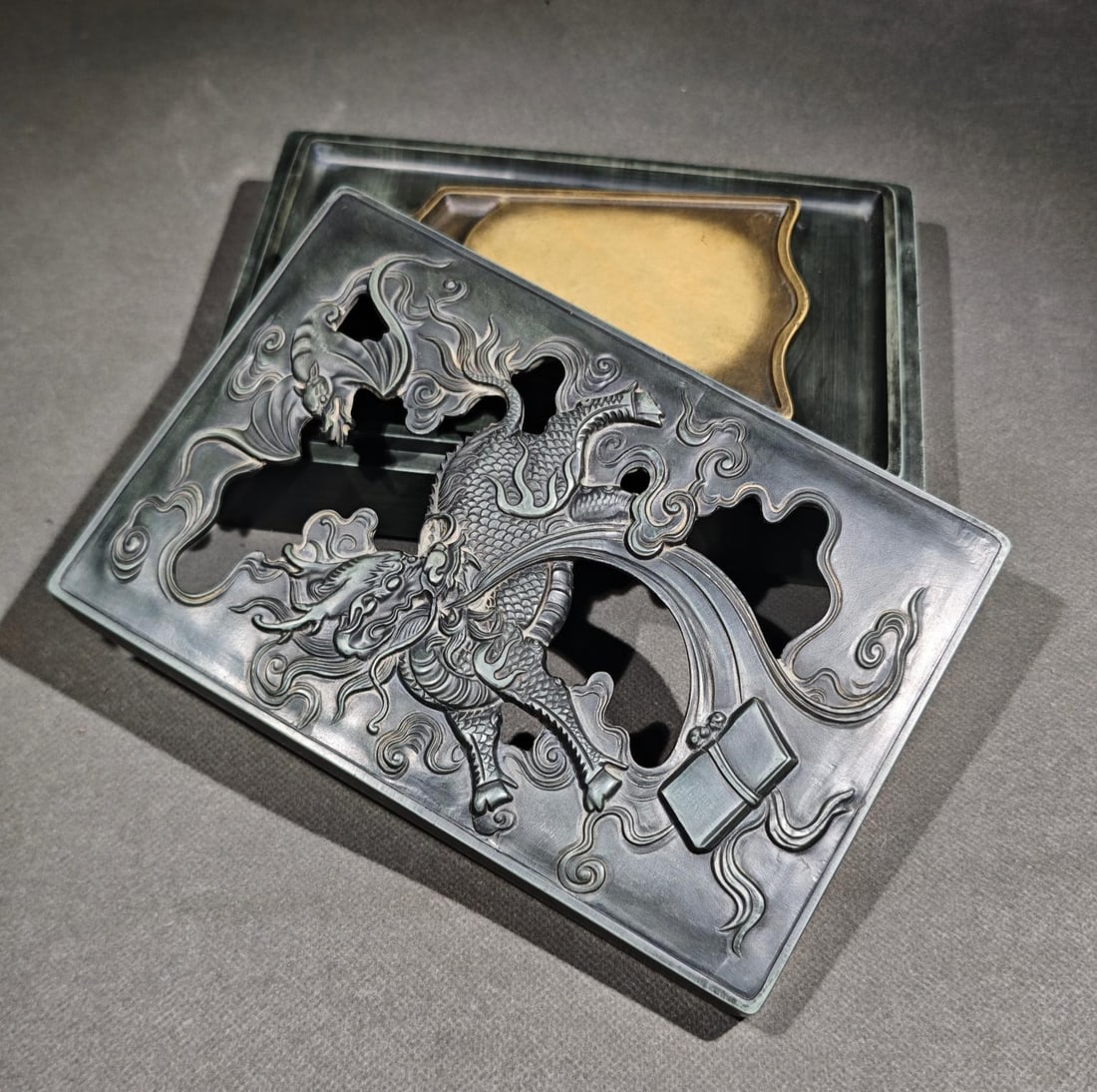 An Exquisite Kylin Pattern Inkstone,with poem (1 of 9)