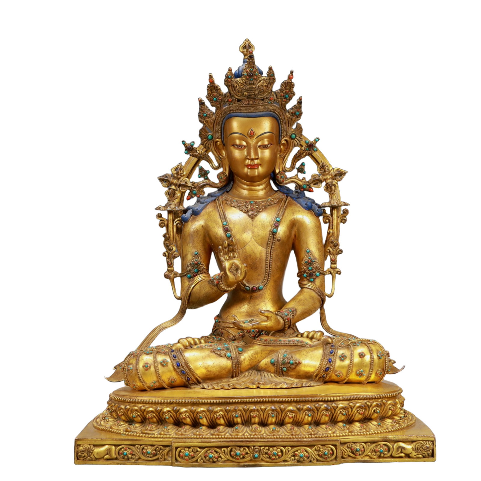 A Solemn Gilt Bronze Statue of Avalokitesvara,Inlaid Turquoise (1 of 10)