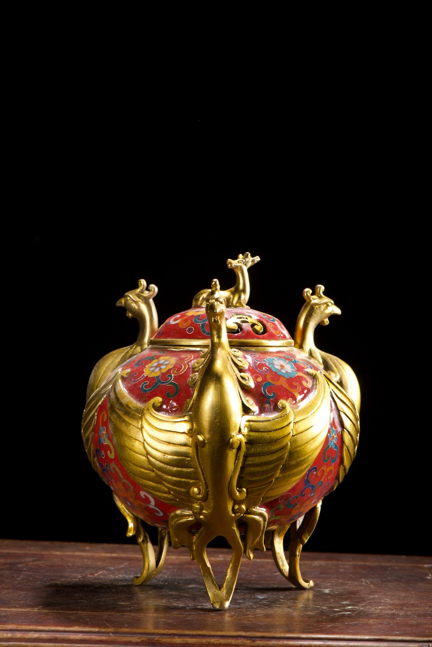 An Exquisite Cloisonne Lotus Pattern with Cover Phoenix-Ears Tripod Censer: An Exquisite Cloisonne Lotus Pattern with Cover Phoenix-Ears Tripod Censer,Qing Dynasty,China,With